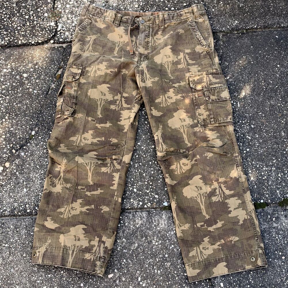 Eddie Bauer Pants Camo Cargo Mens 40x28 Straight Tree Pattern Heritage Ripstop